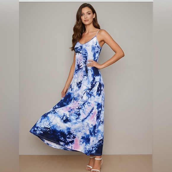 Blue Boho Tie Dye Cami Dress - Picture 2 of 7